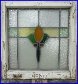 OLD ENGLISH LEADED STAINED GLASS WINDOW Colorful Abstract Design 19.75 x 21