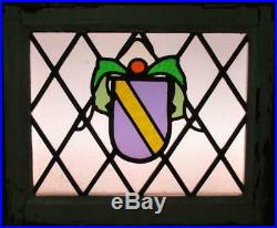 OLD ENGLISH LEADED STAINED GLASS WINDOW Colorful Diamond Lead Shield 20 x 16.5