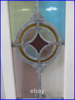 OLD ENGLISH LEADED STAINED GLASS WINDOW Colorful Fleur-de-lis 12.5 x 70.75