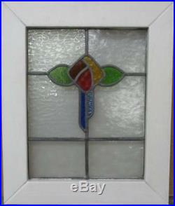 OLD ENGLISH LEADED STAINED GLASS WINDOW Colorful Floral Design 17 x 20.5