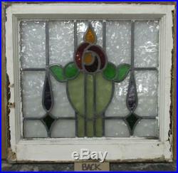 OLD ENGLISH LEADED STAINED GLASS WINDOW Colorful Floral Design 20.25 x 19