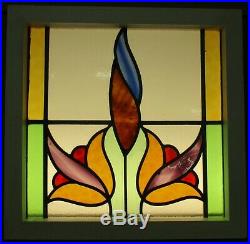 OLD ENGLISH LEADED STAINED GLASS WINDOW Colorful Floral Design 20.25 x 19.75