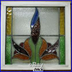 OLD ENGLISH LEADED STAINED GLASS WINDOW Colorful Floral Design 20.25 x 19.75
