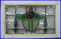 OLD ENGLISH LEADED STAINED GLASS WINDOW Colorful Floral Design 21.75 x 14