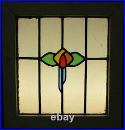 OLD ENGLISH LEADED STAINED GLASS WINDOW Colorful Floral Design 21 x 22.25