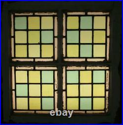 OLD ENGLISH LEADED STAINED GLASS WINDOW Colorful Geometric 20.5 x 21.25