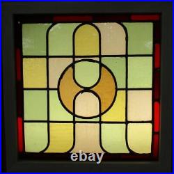 OLD ENGLISH LEADED STAINED GLASS WINDOW Colorful Geometric 21.5 x 22