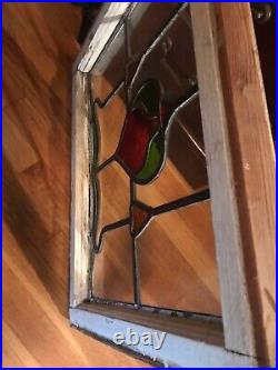 OLD ENGLISH LEADED STAINED GLASS WINDOW Colorful Geometric 22 x 18 x 1.5