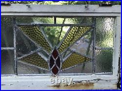 OLD ENGLISH LEADED STAINED GLASS WINDOW Colorful Geometric 24 x 14 x 2