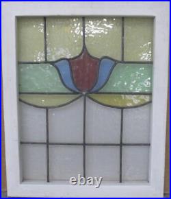 OLD ENGLISH LEADED STAINED GLASS WINDOW Cute Floral 17.25 x 20.75