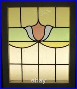 OLD ENGLISH LEADED STAINED GLASS WINDOW Cute Floral 17.25 x 20.75