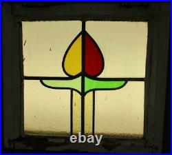 OLD ENGLISH LEADED STAINED GLASS WINDOW Cute Floral 17.5 x 16