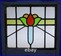 OLD ENGLISH LEADED STAINED GLASS WINDOW Cute Floral 20.5 x 19