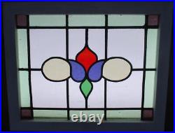 OLD ENGLISH LEADED STAINED GLASS WINDOW Cute Floral 21.5 x 17.25