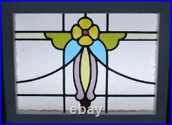 OLD ENGLISH LEADED STAINED GLASS WINDOW Cute Floral 21.75 x 16.25