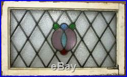 OLD ENGLISH LEADED STAINED GLASS WINDOW Diamond Lead Floral Transom 32 x 19.25