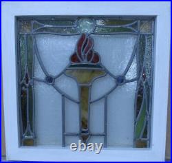 OLD ENGLISH LEADED STAINED GLASS WINDOW Flaming Torch 18.25 x 17.75