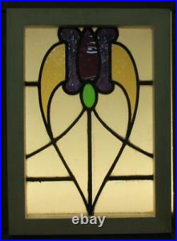OLD ENGLISH LEADED STAINED GLASS WINDOW Flower in a Heart design 14.75 x 20.25