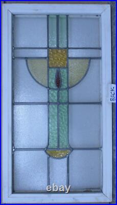 OLD ENGLISH LEADED STAINED GLASS WINDOW GEOMETRIC ABSTRACT 35 1/2 x 19 1/2