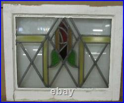 OLD ENGLISH LEADED STAINED GLASS WINDOW Geometric Rose Design 20.75 x 17