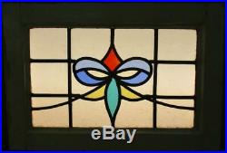 OLD ENGLISH LEADED STAINED GLASS WINDOW Gorgeous Colorful Bow Design 20.5 x 14