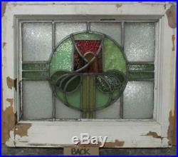 OLD ENGLISH LEADED STAINED GLASS WINDOW Gorgeous Floral Design 20.25 x 17.25