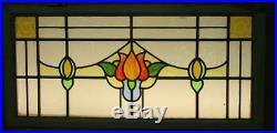 OLD ENGLISH LEADED STAINED GLASS WINDOW Gorgeous Floral Transom 40.25' x 18.25