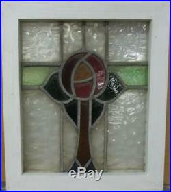 OLD ENGLISH LEADED STAINED GLASS WINDOW Gorgeous Mackintosh Rose 14.5 x 17
