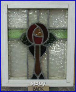 OLD ENGLISH LEADED STAINED GLASS WINDOW Gorgeous Mackintosh Rose 14.5 x 17