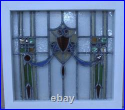 OLD ENGLISH LEADED STAINED GLASS WINDOW Gorgeous Shield 20 x 18