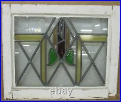 OLD ENGLISH LEADED STAINED GLASS WINDOW Gorgeous Square Rose 20.75 x 17