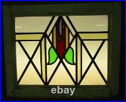 OLD ENGLISH LEADED STAINED GLASS WINDOW Gorgeous Square Rose 20.75 x 17