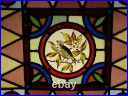 OLD ENGLISH LEADED STAINED GLASS WINDOW Hand Painted Bird 20 x 19.5