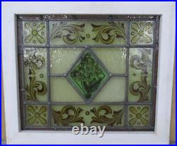 OLD ENGLISH LEADED STAINED GLASS WINDOW Hand Painted Floral 18.5 x 16.25