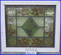 OLD ENGLISH LEADED STAINED GLASS WINDOW Hand Painted Floral 18.5 x 16.25