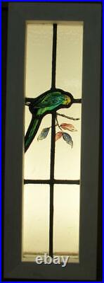 OLD ENGLISH LEADED STAINED GLASS WINDOW Hand Painted Parakeet 7.75 x 22.75