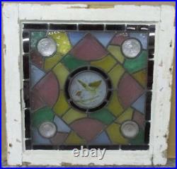 OLD ENGLISH LEADED STAINED GLASS WINDOW Hand-Painted Victorian 22 x 21.75