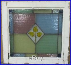 OLD ENGLISH LEADED STAINED GLASS WINDOW Handpainted, Pretty Leaves 20 x 18.75