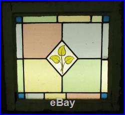 OLD ENGLISH LEADED STAINED GLASS WINDOW Handpainted, Pretty Leaves 20 x 18.75
