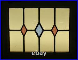 OLD ENGLISH LEADED STAINED GLASS WINDOW Lovely 3 Diamond Design 21 x 18.75