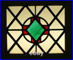 OLD ENGLISH LEADED STAINED GLASS WINDOW Lovely Diamond & Cross 19.75 x 18
