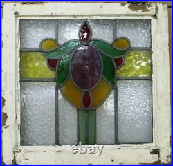 OLD ENGLISH LEADED STAINED GLASS WINDOW Lovely Floral Design 20 x 19.75