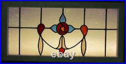OLD ENGLISH LEADED STAINED GLASS WINDOW Lovely Rose Transom 36 x 17.75