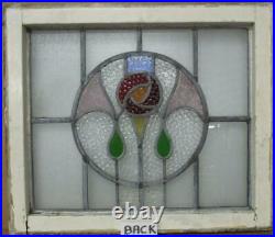 OLD ENGLISH LEADED STAINED GLASS WINDOW Lovely Rose in Circle Design 22 x 19