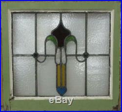 OLD ENGLISH LEADED STAINED GLASS WINDOW Nice Abstract with Heart 20.25 x 18.75
