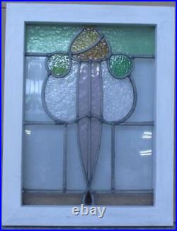 OLD ENGLISH LEADED STAINED GLASS WINDOW PRETTY FLORAL 13 3/4 x 18