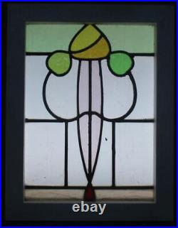 OLD ENGLISH LEADED STAINED GLASS WINDOW PRETTY FLORAL 13 3/4 x 18