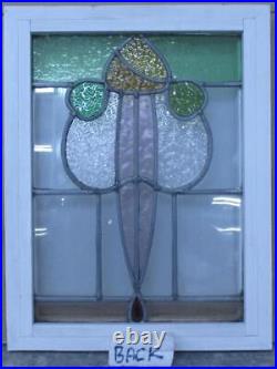 OLD ENGLISH LEADED STAINED GLASS WINDOW PRETTY FLORAL 13 3/4 x 18