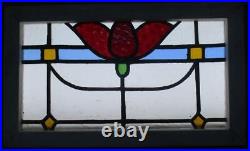 OLD ENGLISH LEADED STAINED GLASS WINDOW PRETTY FLORAL 21 3/4 x 12 3/4