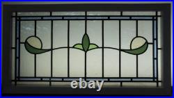 OLD ENGLISH LEADED STAINED GLASS WINDOW PRETTY FLORAL TRANSOM 34 x 18.5